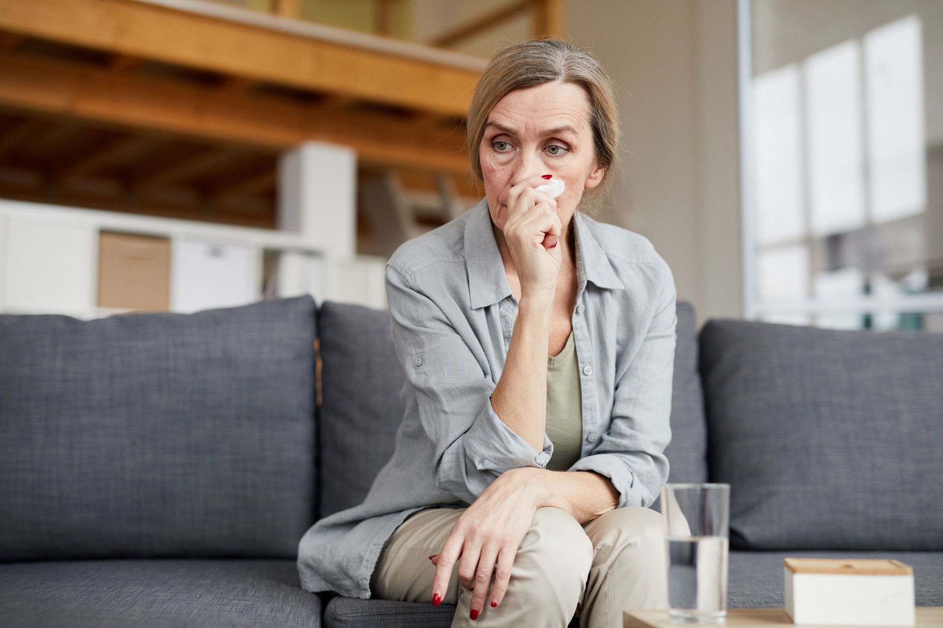 Mature Woman Crying Alone